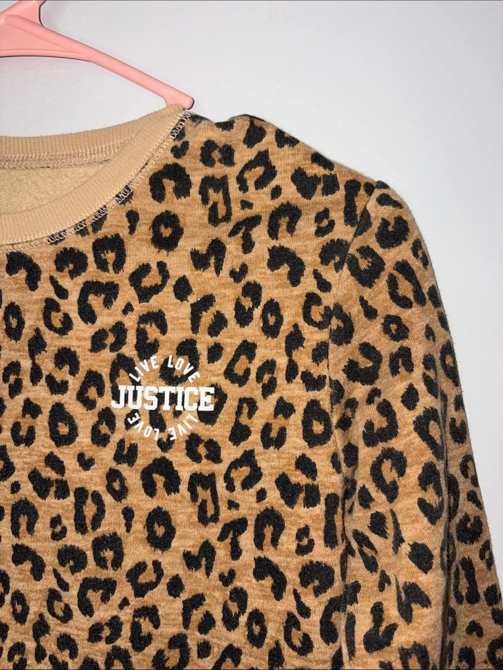 Justice Leopard Print Crewneck Sweatshirt - Tan & Black Youth Small